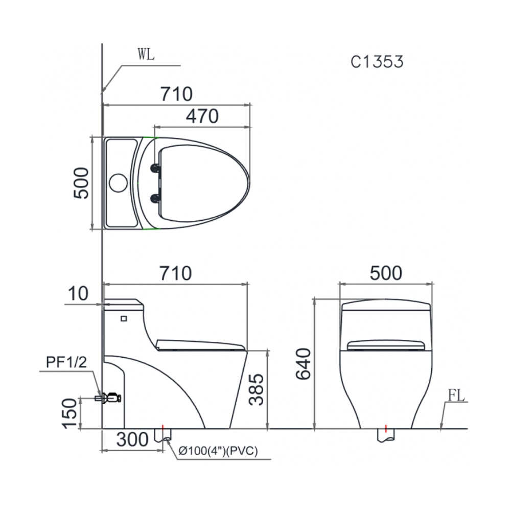 Bồn cầu 1 khối nắp điện tử Caesar C1353F+TAF610H