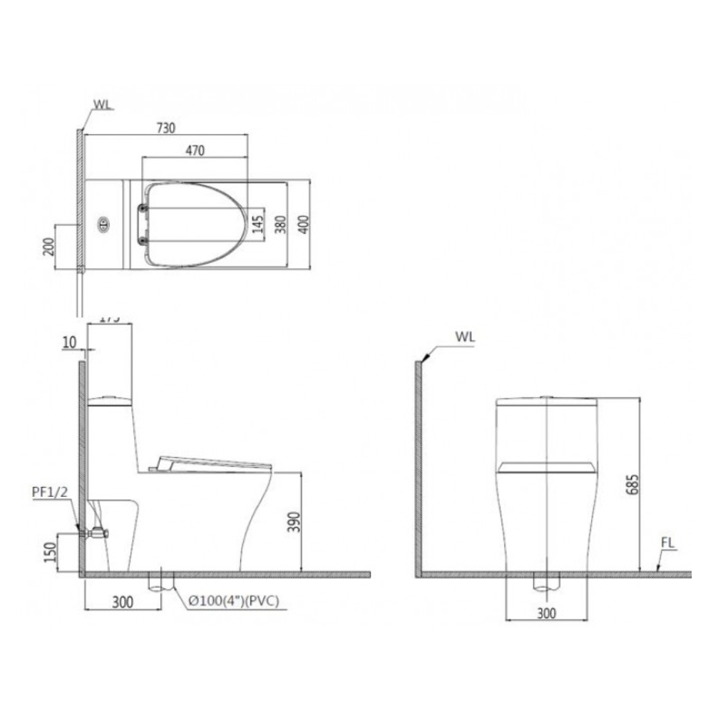 Bồn cầu 1 khối nắp điện tử Caesar C1356F+TAF610H