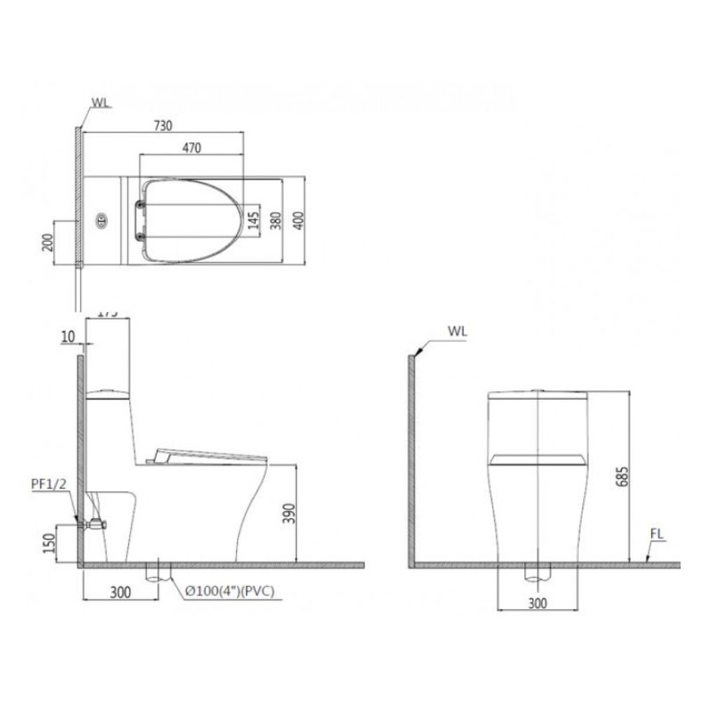 Bồn cầu 1 khối nắp điện tử Caesar C1356F+TAF710H