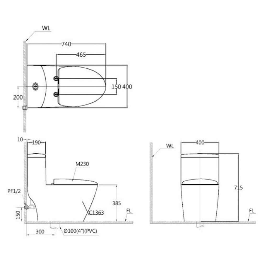 Bồn cầu 1 khối nắp điện tử Caesar C1363F+TAF610H
