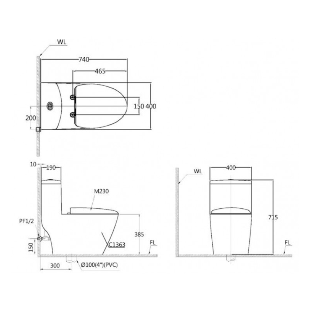 Bồn cầu 1 khối nắp điện tử Caesar C1363F+TAF710H
