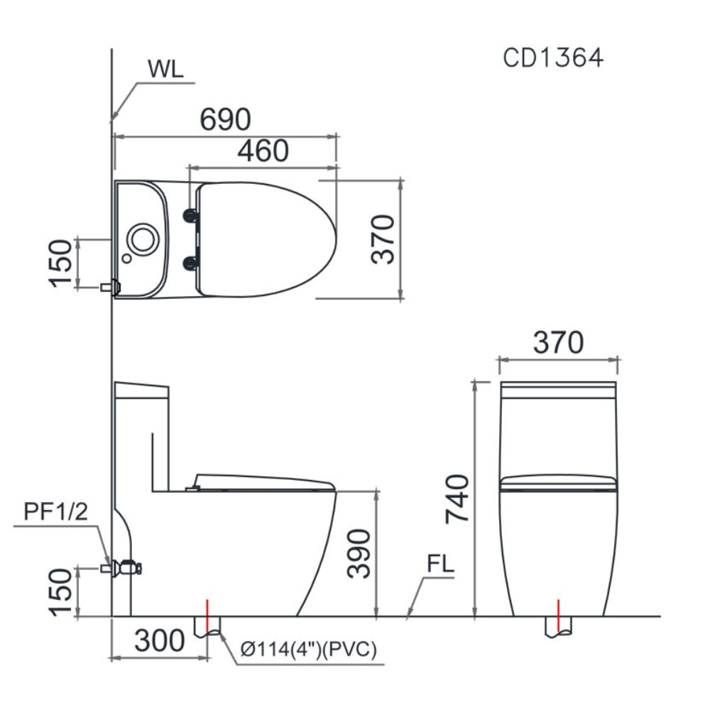 Bồn cầu 1 khối nắp điện tử Caesar C1364F+TAF512H
