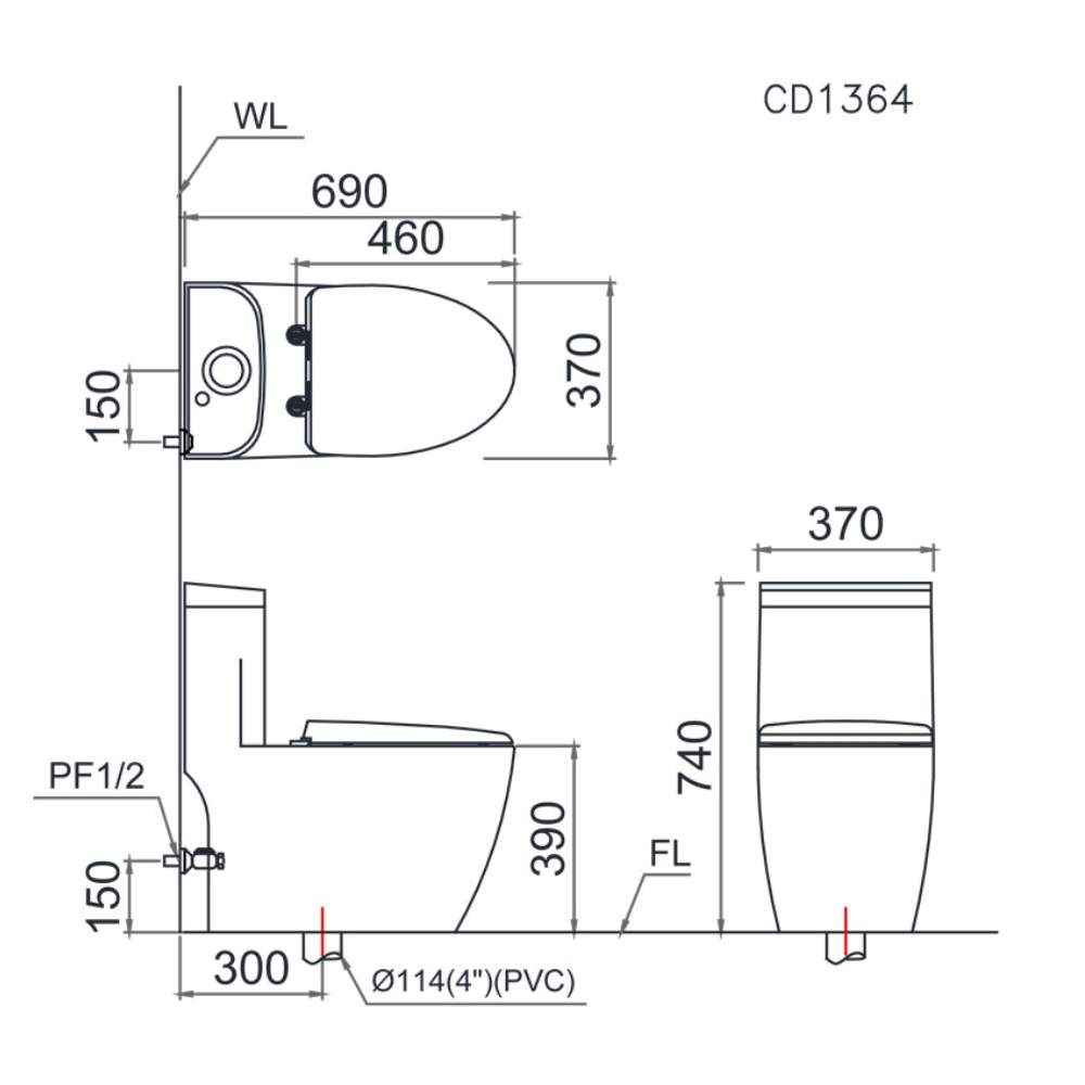 Bồn cầu 1 khối nắp điện tử Caesar C1364F+TAF610H