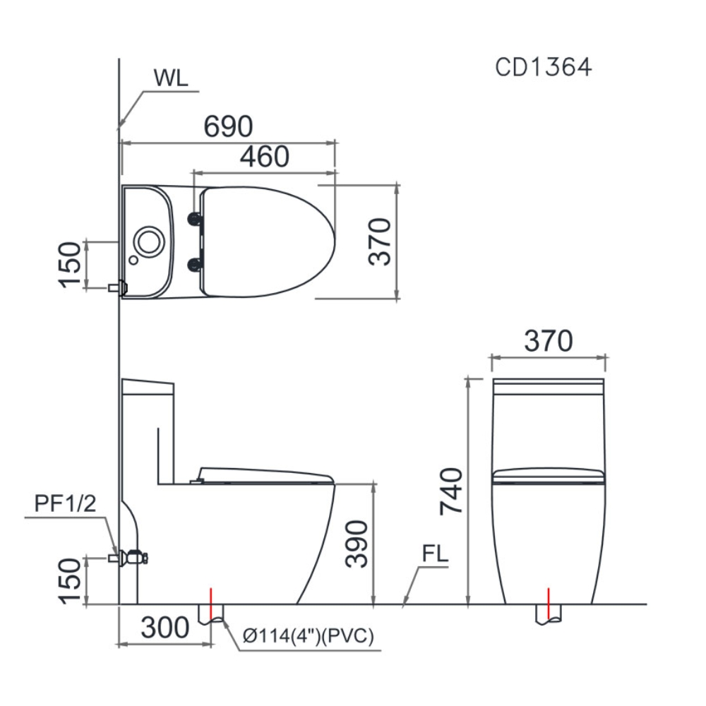 Bồn cầu 1 khối nắp điện tử Caesar C1364F+TAF710H