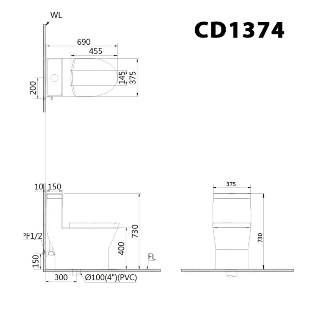 Bồn cầu 1 khối nắp điện tử Caesar C1374F+TAF610H