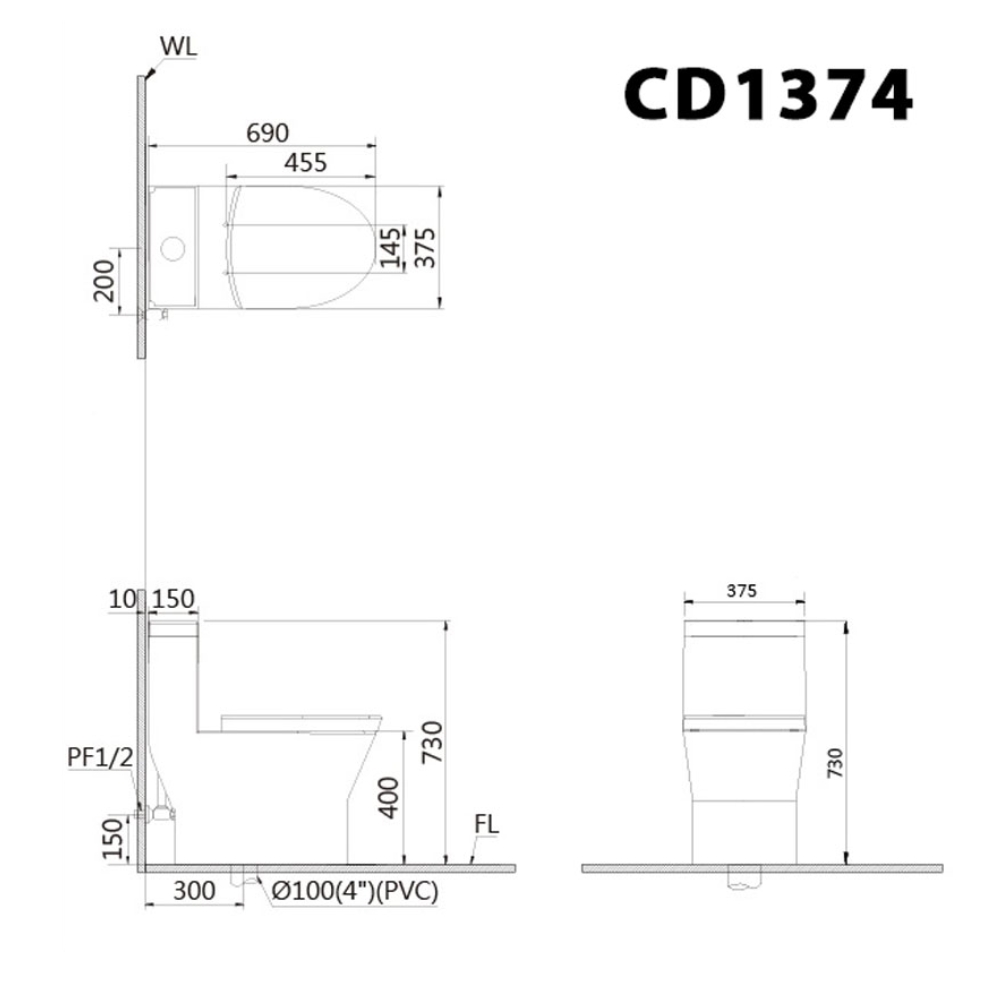 Bồn cầu 1 khối nắp điện tử Caesar C1374F+TAF710H