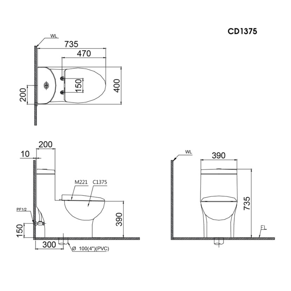 Bồn cầu 1 khối nắp điện tử Caesar C1375F+TAF610H