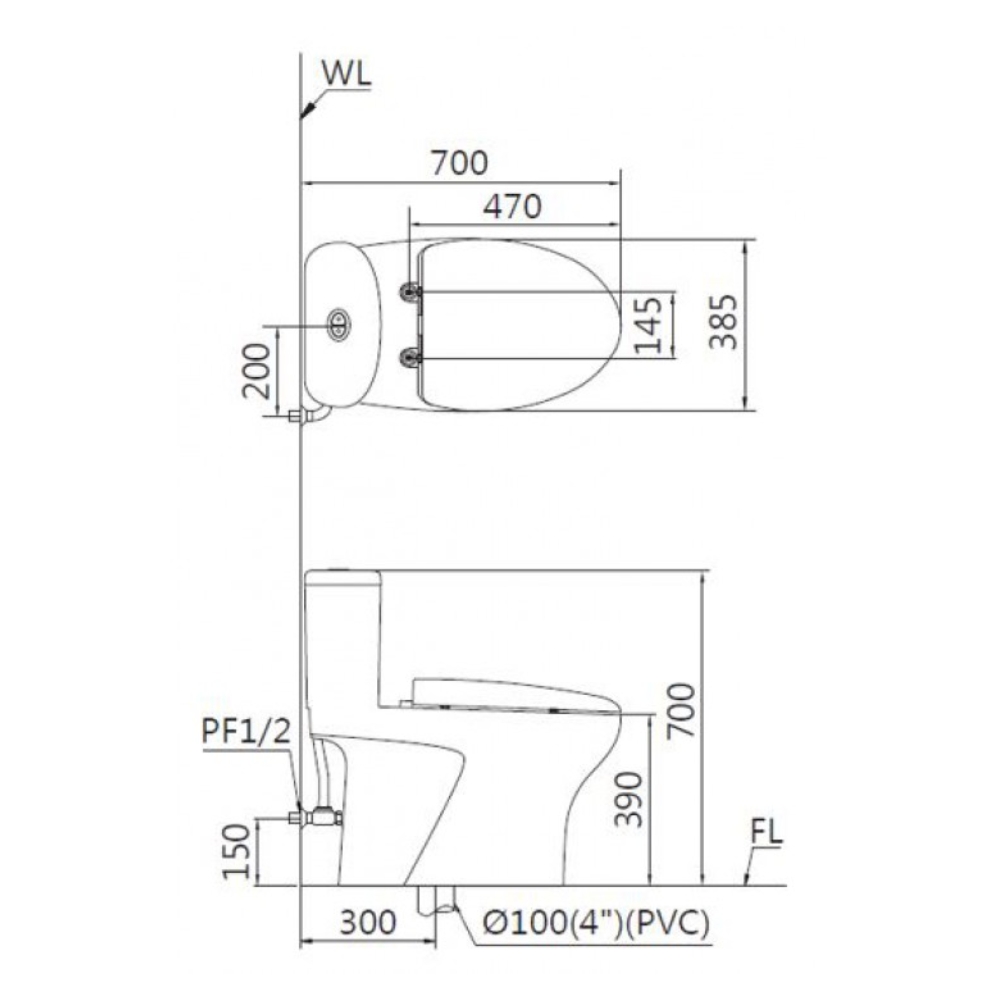 Bồn cầu 1 khối nắp điện tử Caesar C1394F+TAF710H