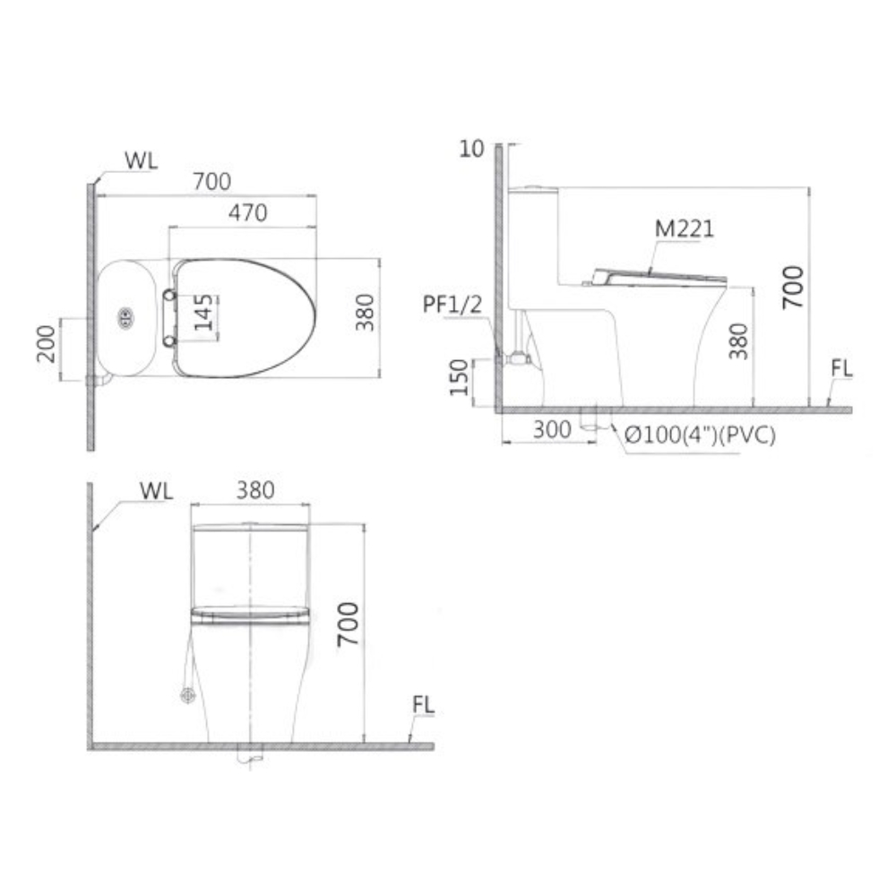 Bồn cầu 1 khối nắp điện tử Caesar C1395F+TAF610H