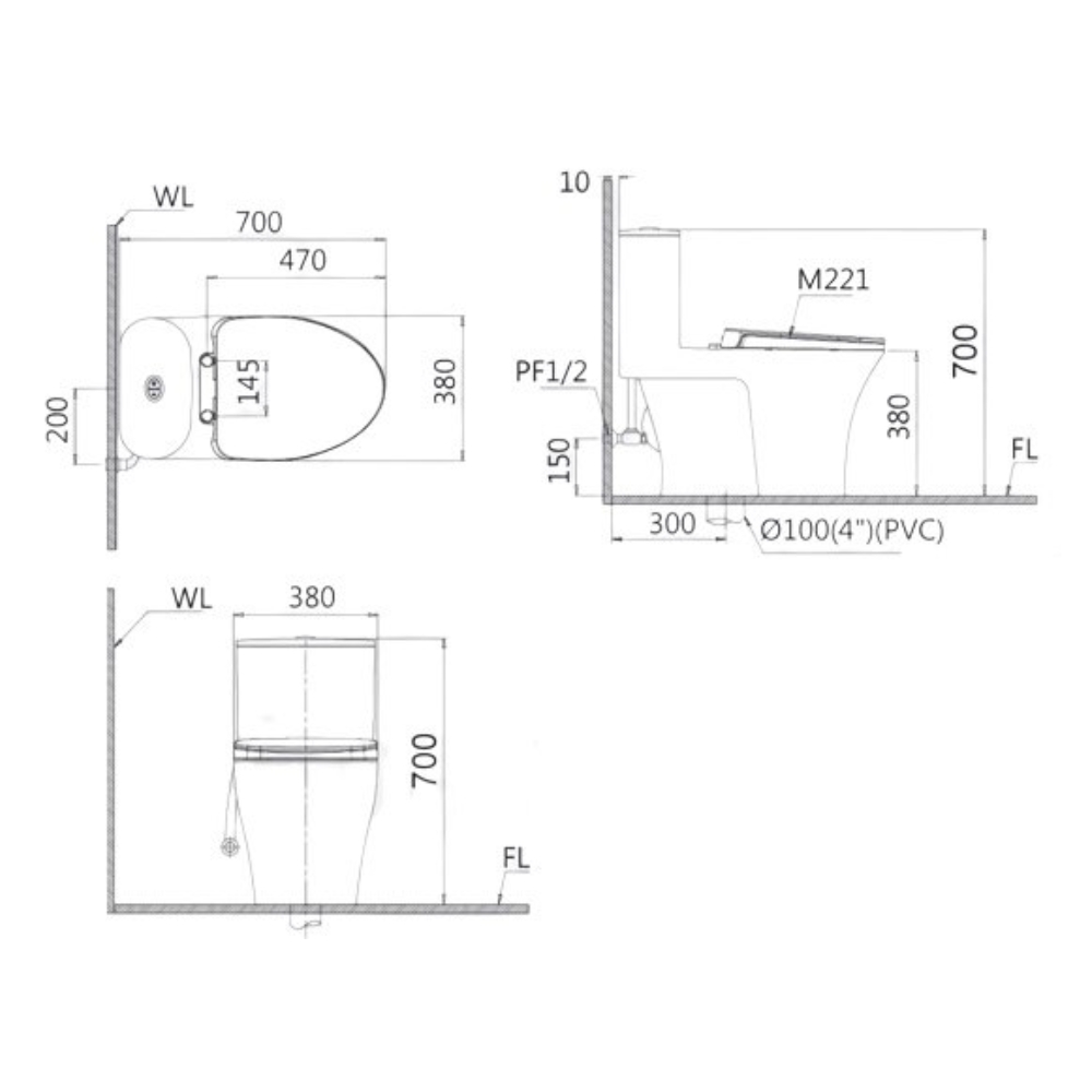 Bồn cầu 1 khối nắp điện tử Caesar C1395F+TAF710H