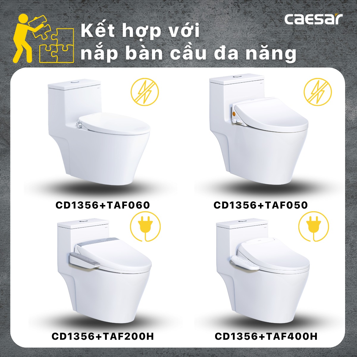 Bồn cầu 1 khối Caesar C1356 (CD1356) nắp đóng êm
