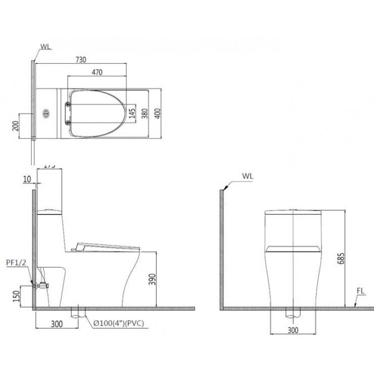 Bồn cầu 1 khối nắp điện tử Caesar C1356F+TAF610H