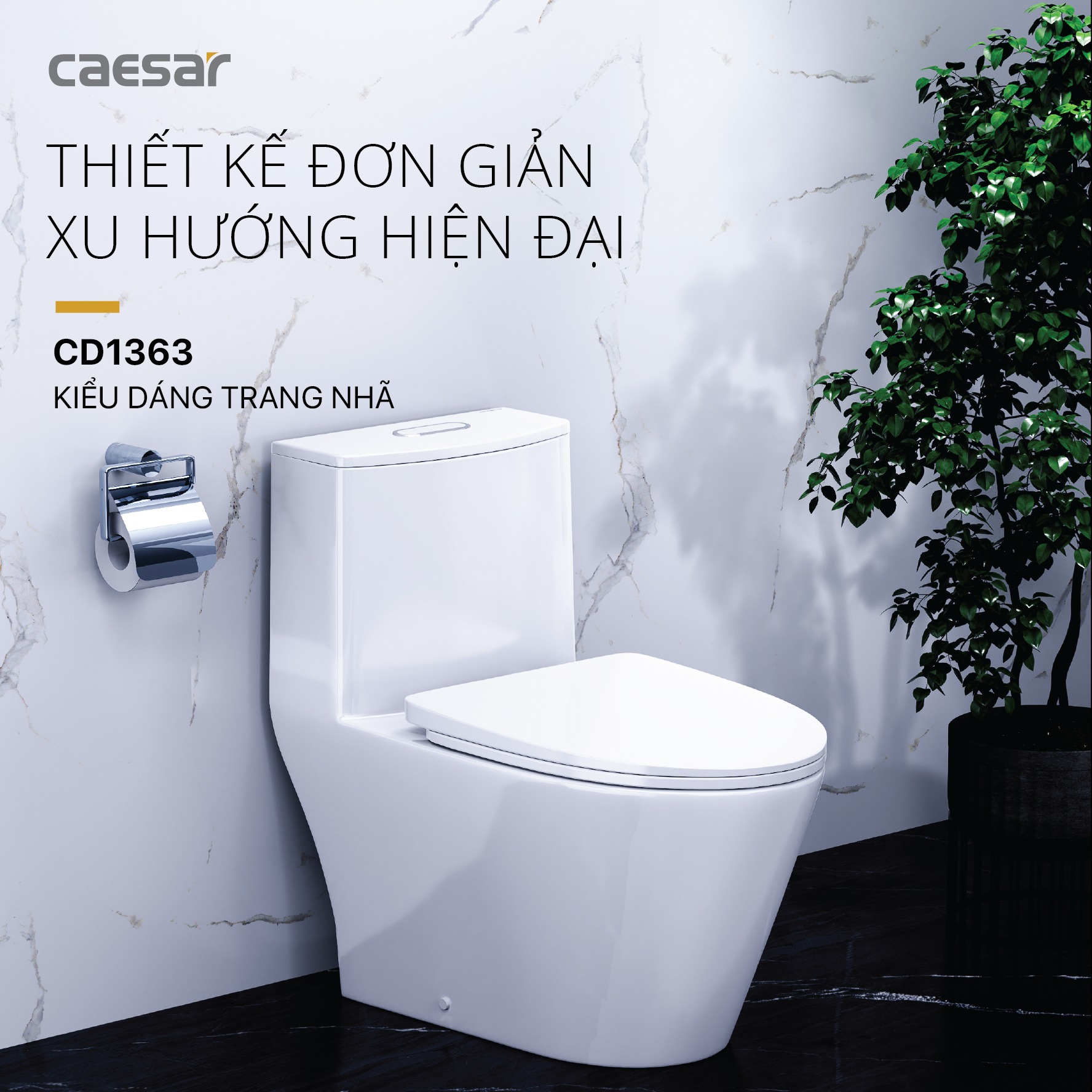 Bồn cầu 1 khối Caesar C1363 (CD1363) nắp đóng êm