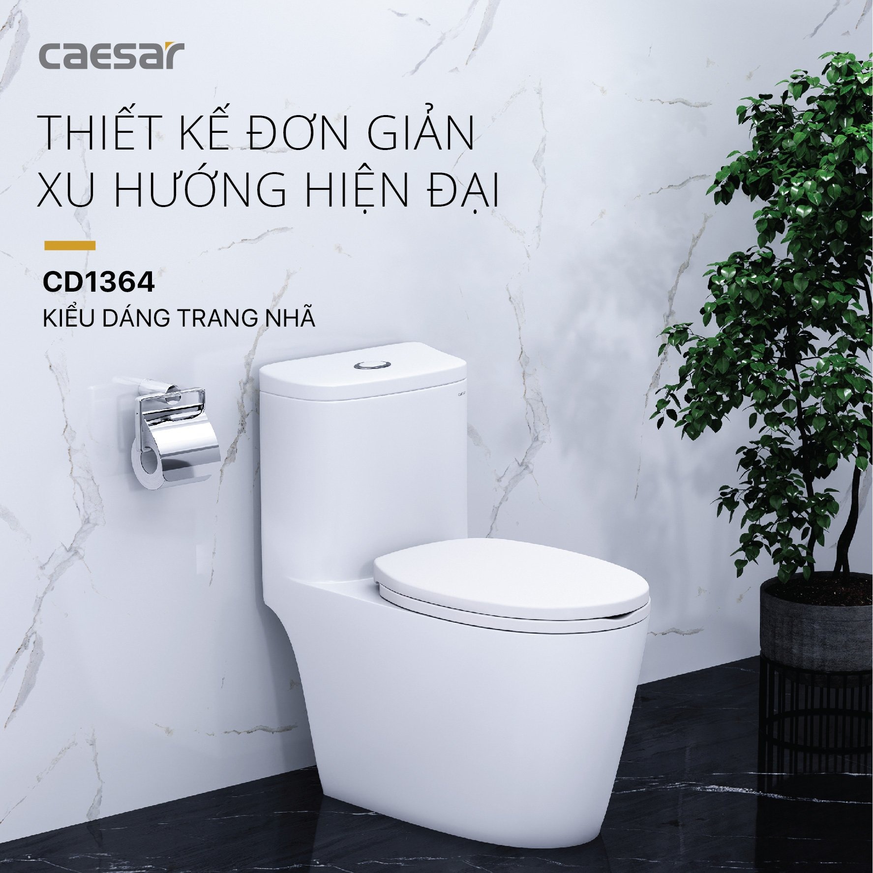 Bồn cầu 1 khối Caesar C1364 (CD1364) nắp đóng êm