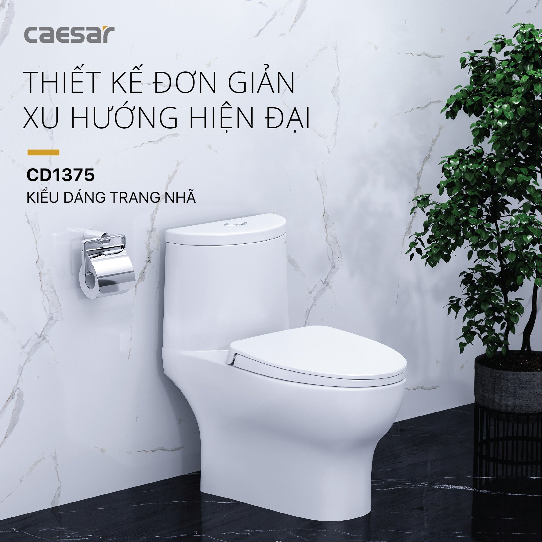 Bồn cầu 1 khối Caesar C1375 (CD1375) nắp đóng êm