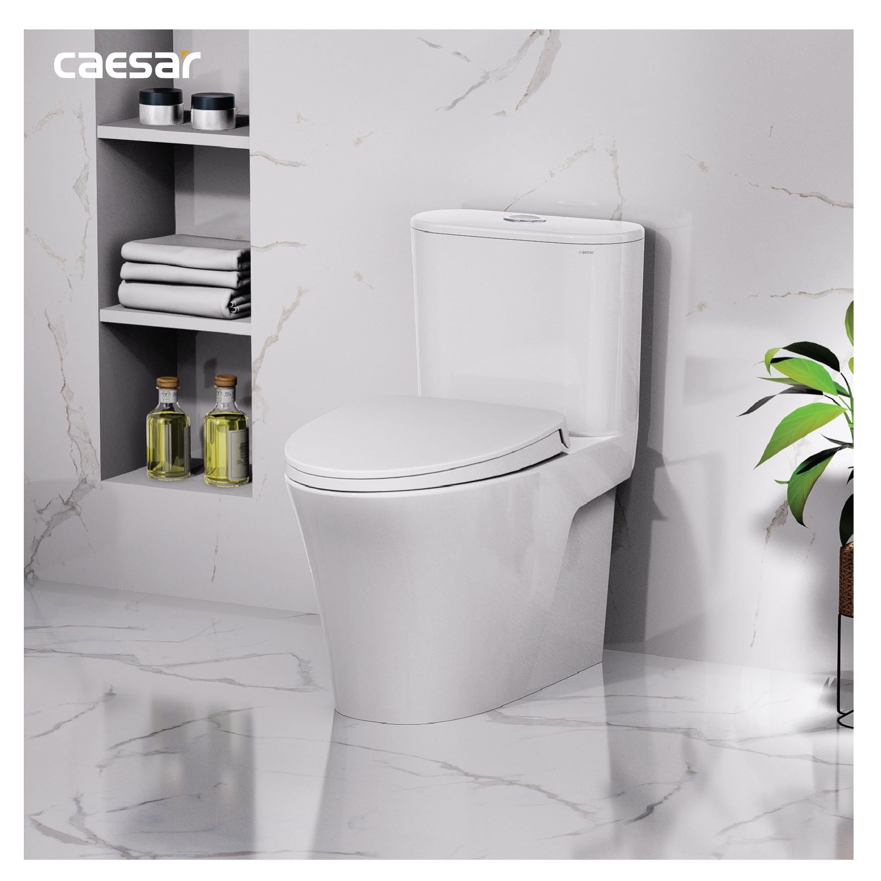 Bồn cầu 1 khối Caesar C1395 (CD1395) nắp đóng êm