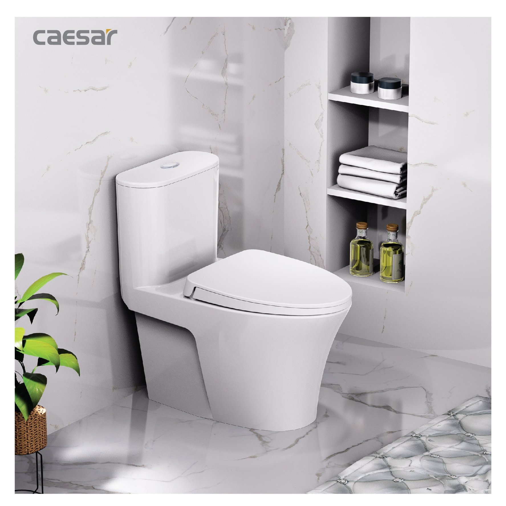 Bồn cầu 1 khối Caesar C1395 (CD1395) nắp đóng êm