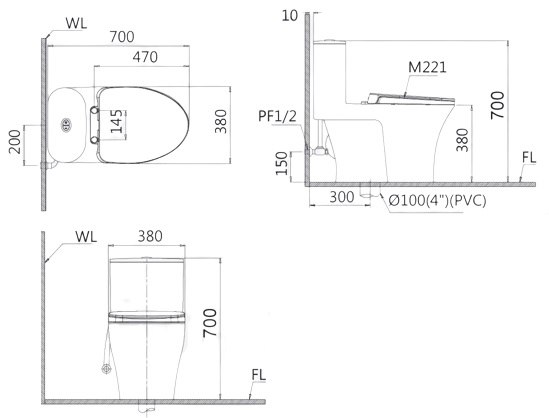 Bồn cầu 1 khối nắp điện tử Caesar C1395F+TAF710H