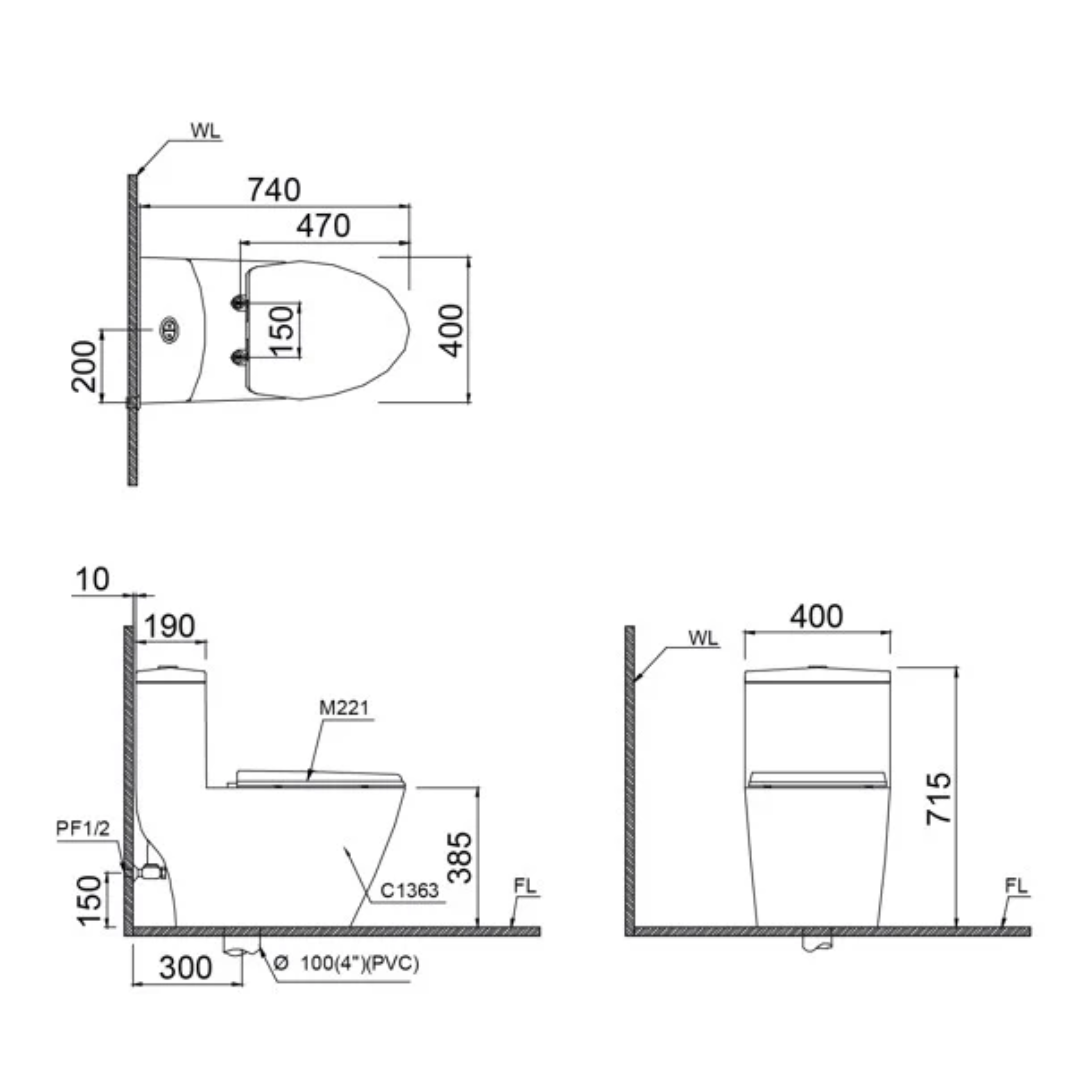 Bồn cầu 1 khối nắp rửa cơ Caesar CD1363+TAF050
