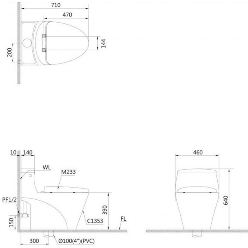 Bồn cầu 1 khối nắp rửa cơ Caesar C1353F + TAF060 (C1353+TAF060)