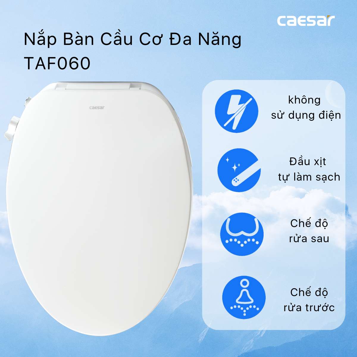 Bồn cầu 2 khối nắp rửa cơ Caesar CD1320 + TAF060