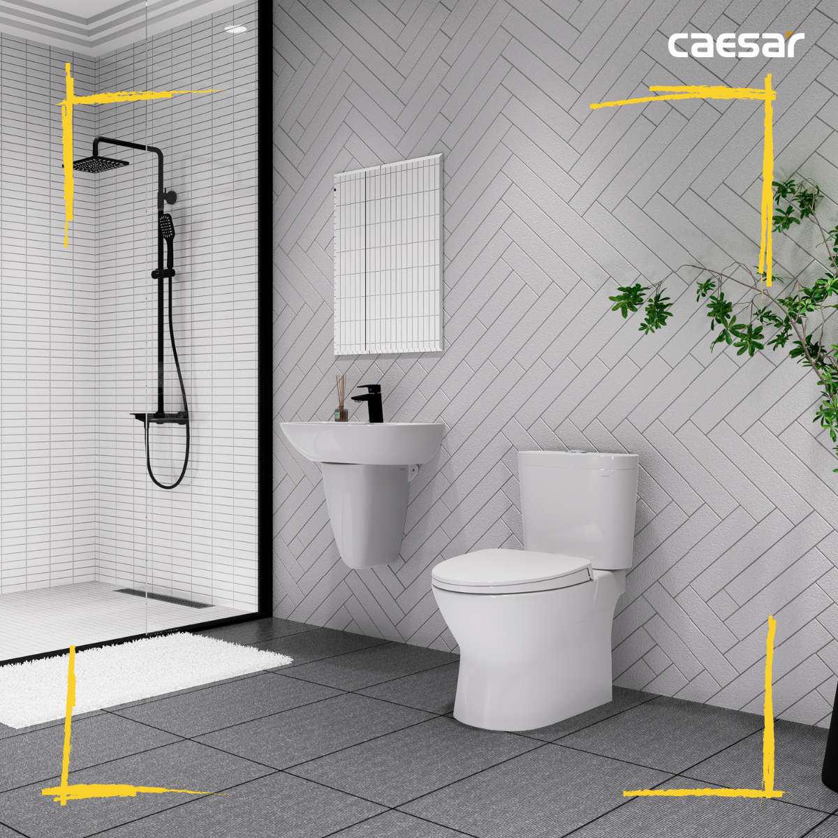 Bồn cầu 2 khối nắp rửa cơ Caesar CD1320 + TAF060