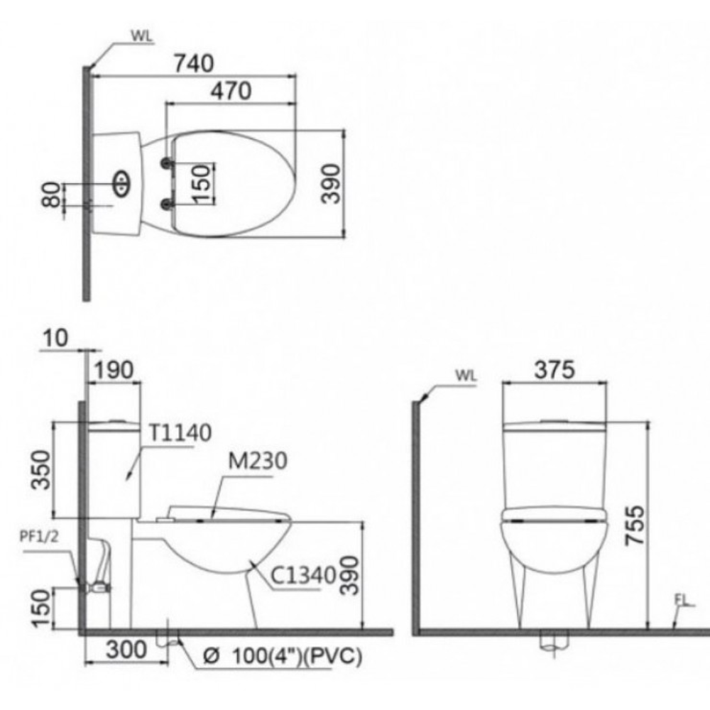 Bồn cầu 2 khối nắp rửa cơ Caesar CD1340 + TAF060