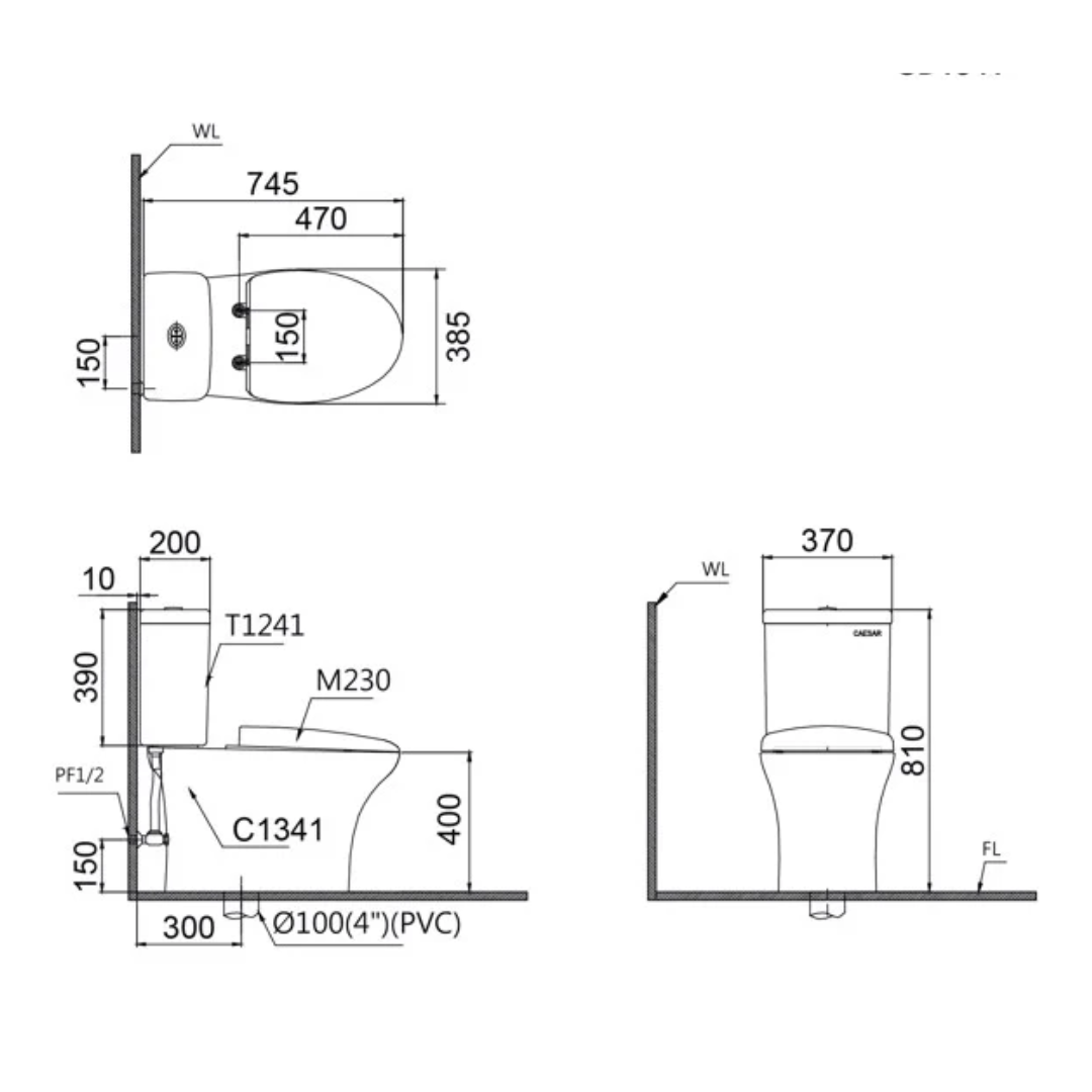 Bồn cầu 2 khối nắp rửa cơ Caesar CD1341+TAF050