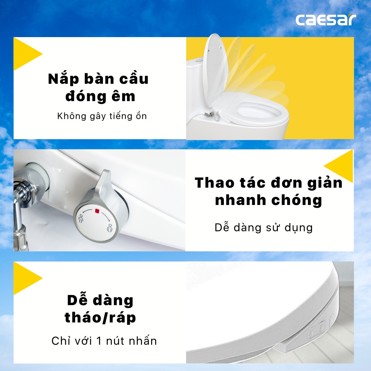 Bồn cầu 2 khối nắp rửa cơ Caesar CD1341 + TAF060