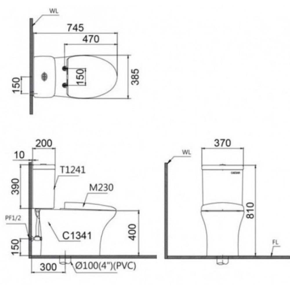 Bồn cầu 2 khối nắp rửa cơ Caesar CD1341 + TAF060