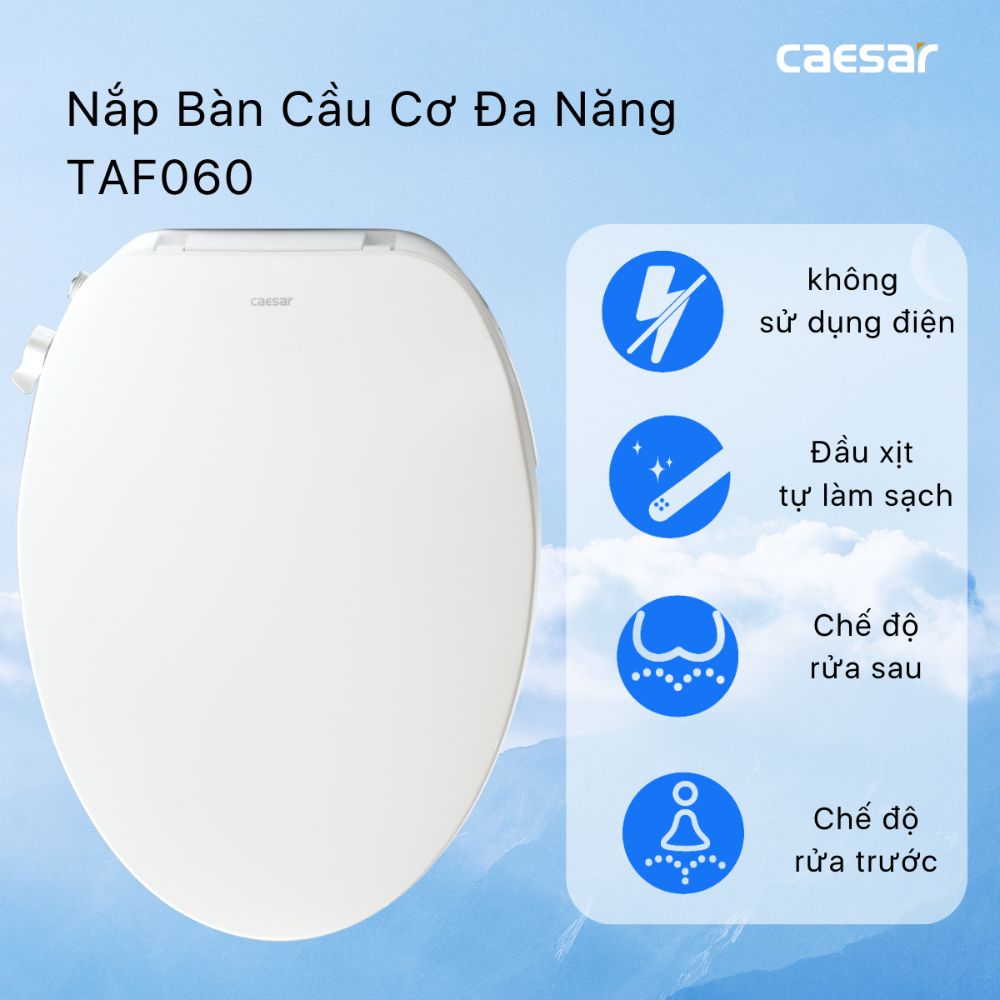 Bồn cầu 2 khối nắp rửa cơ Caesar CD1342 + TAF060