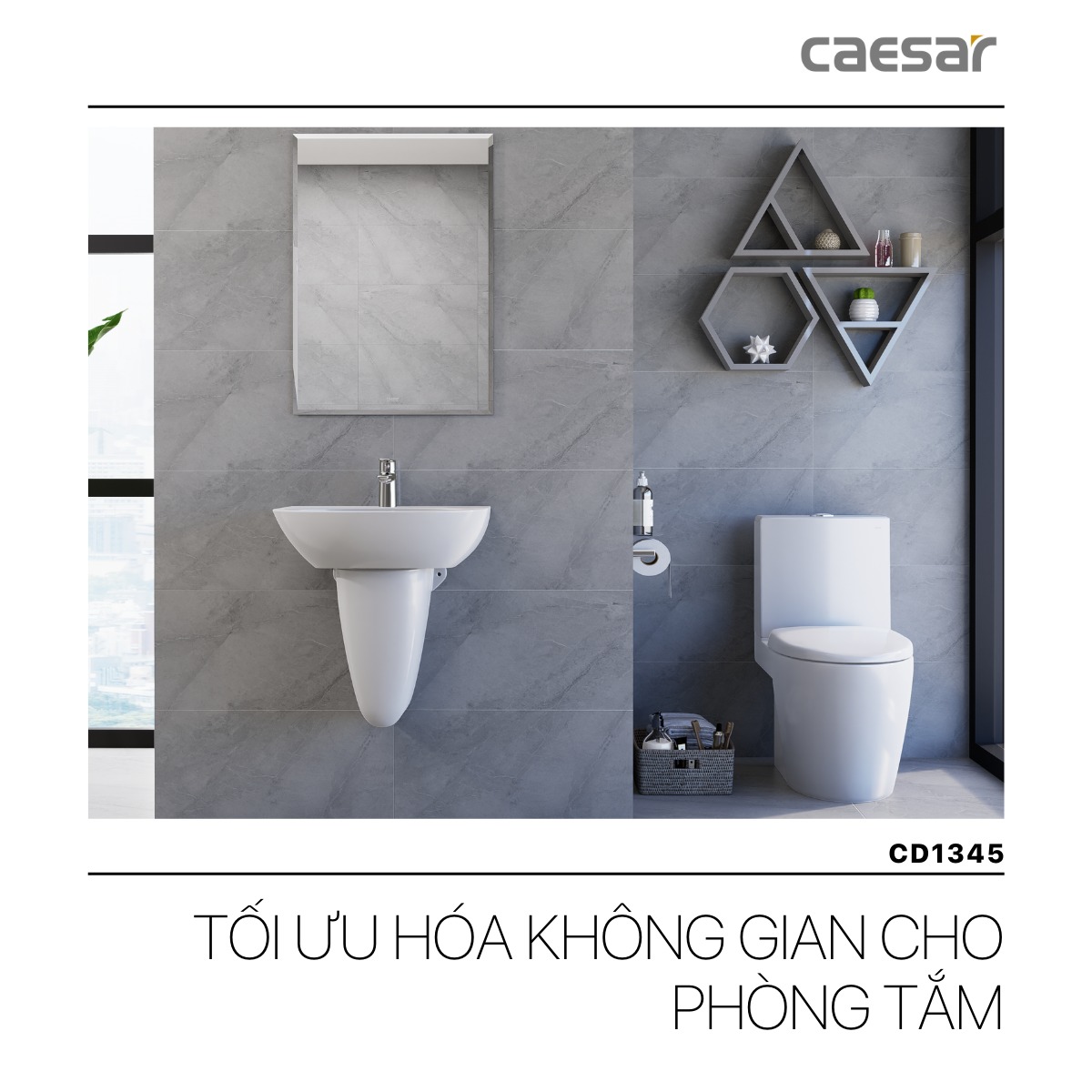 Bồn cầu 2 khối nắp rửa cơ Caesar CD1345+TAF060