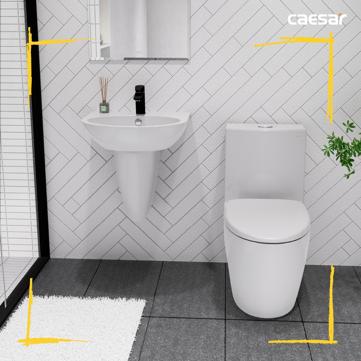 Bồn cầu 2 khối nắp rửa cơ Caesar CD1345+TAF060