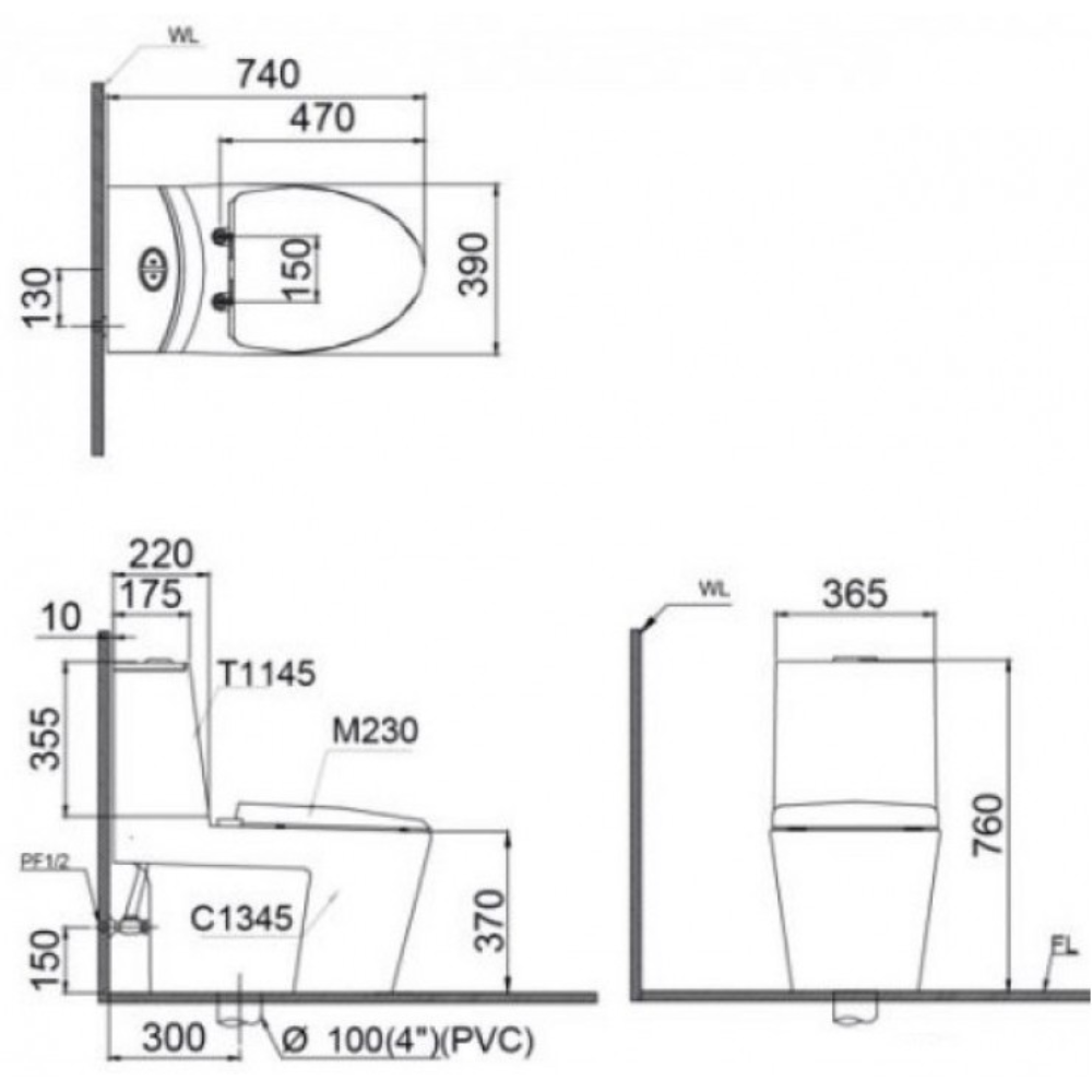 Bồn cầu 2 khối nắp rửa cơ Caesar CD1345+TAF060