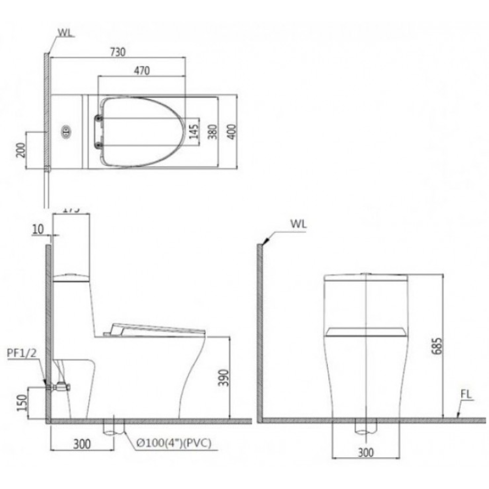 Bồn cầu 1 khối nắp rửa cơ Caesar C1356F + TAF060 (CD1356+TAF060)