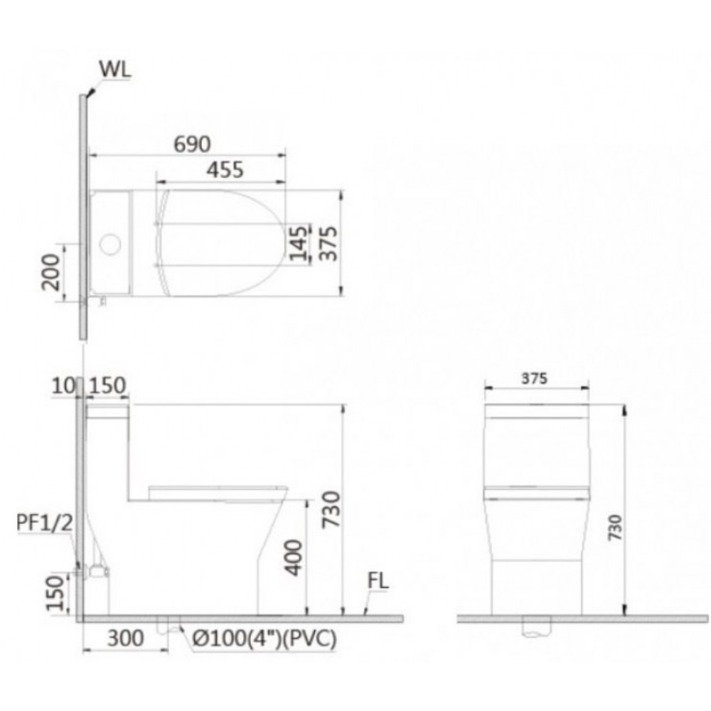 Bồn cầu 1 khối nắp rửa cơ Caesar C1374F + TAF060 (CD1374+TAF060)