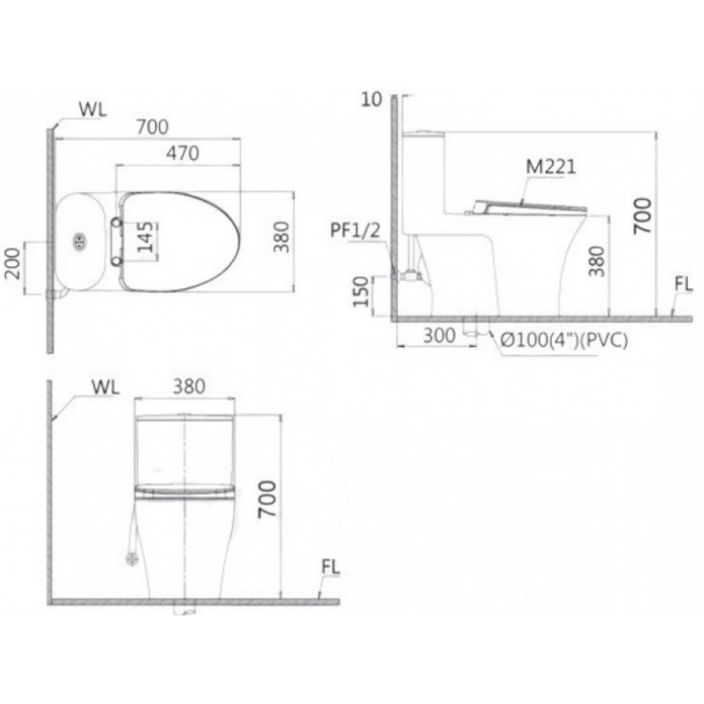 Bồn cầu 1 khối nắp rửa cơ Caesar C1375F + TAF060 (CD1375+TAF060)