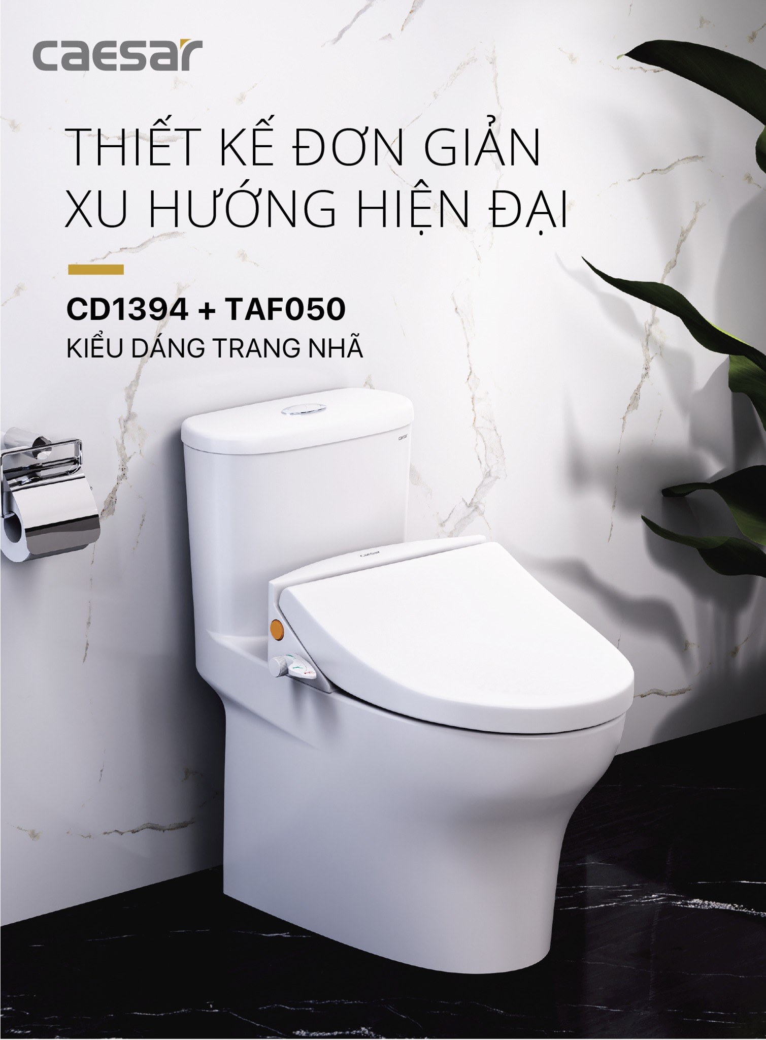 Bồn cầu 1 khối nắp rửa cơ Caesar CD1394+TAF050