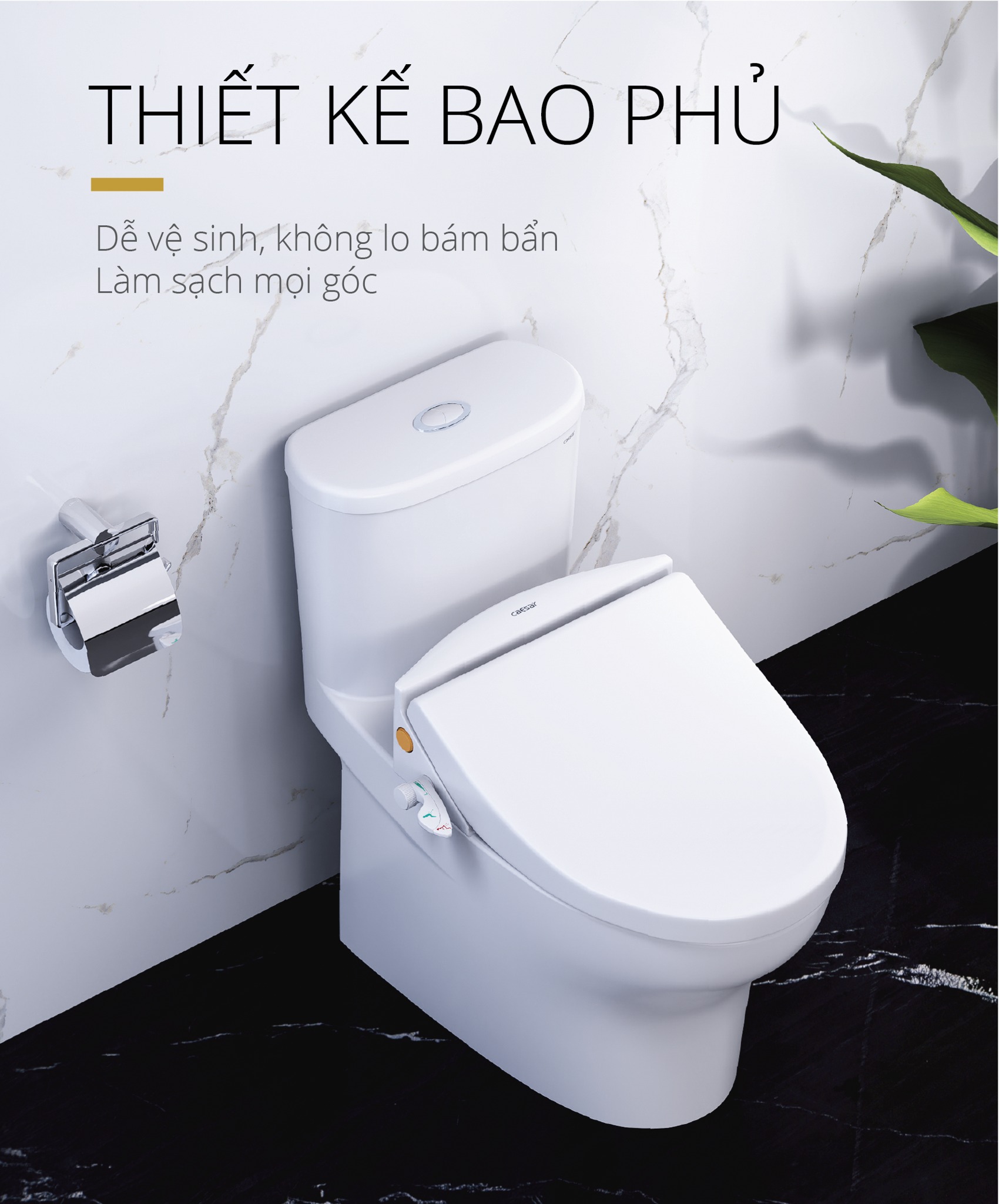 Bồn cầu 1 khối nắp rửa cơ Caesar CD1394+TAF050