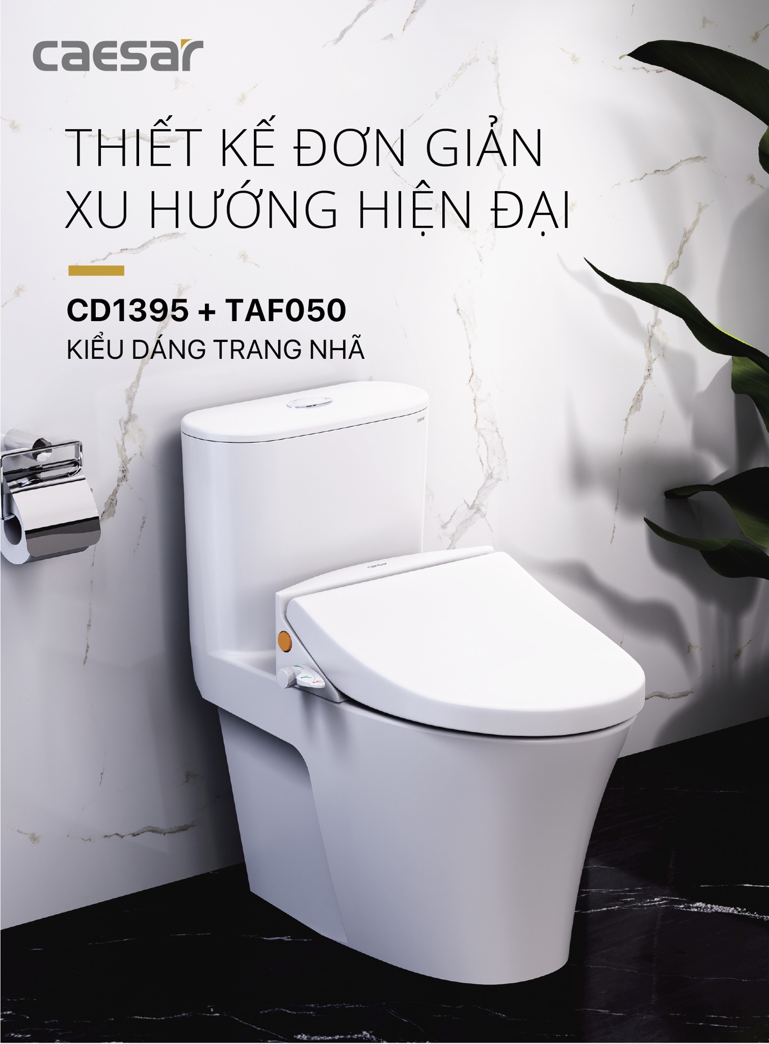 Bồn cầu 1 khối nắp rửa cơ Caesar CD1395+TAF050