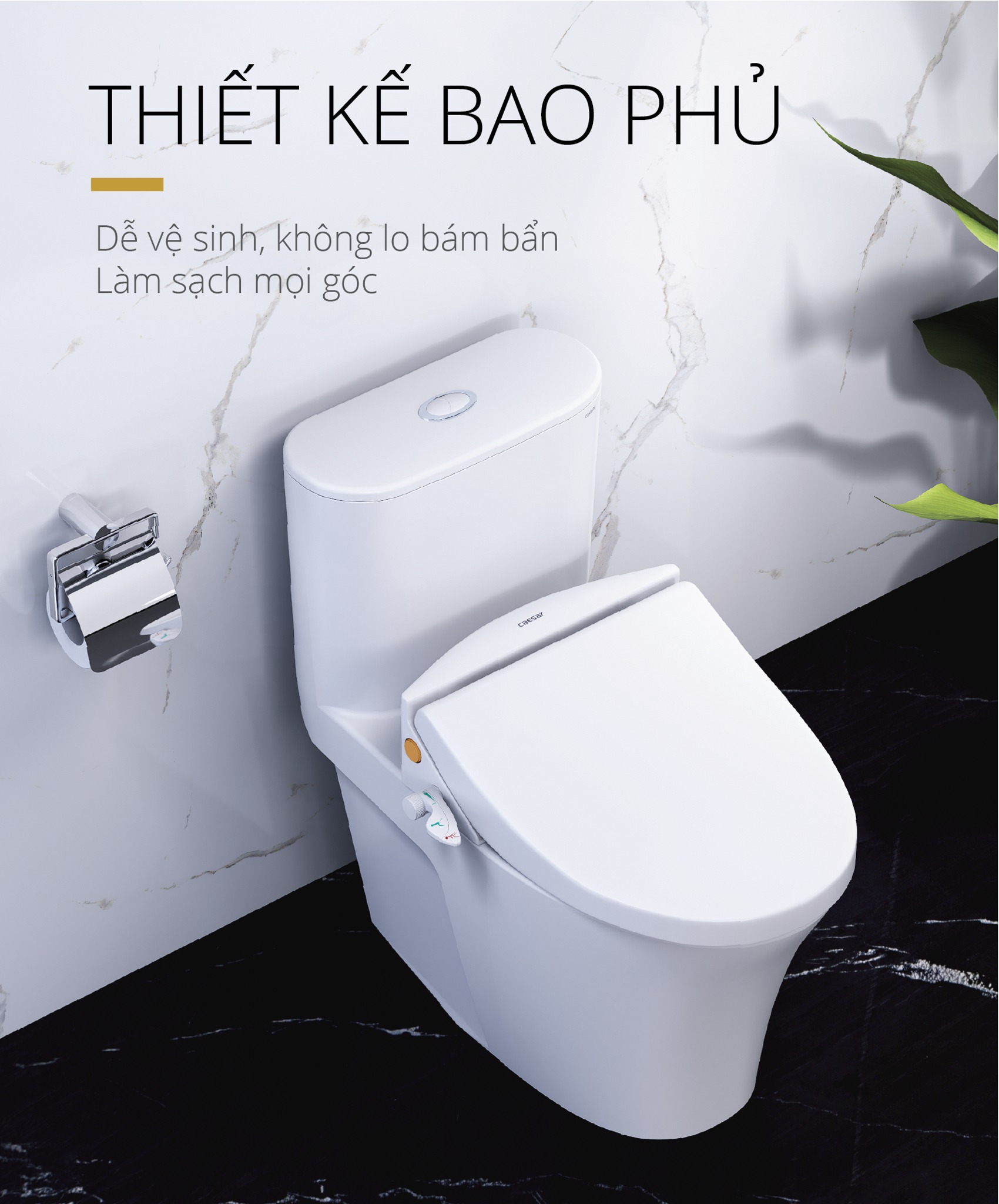 Bồn cầu 1 khối nắp rửa cơ Caesar CD1395+TAF050