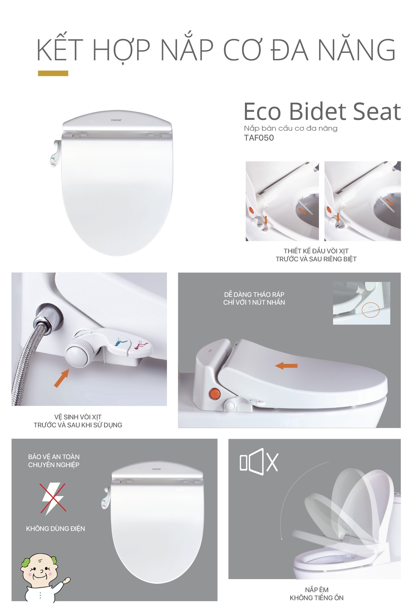 Bồn cầu 1 khối nắp rửa cơ Caesar CD1395+TAF050