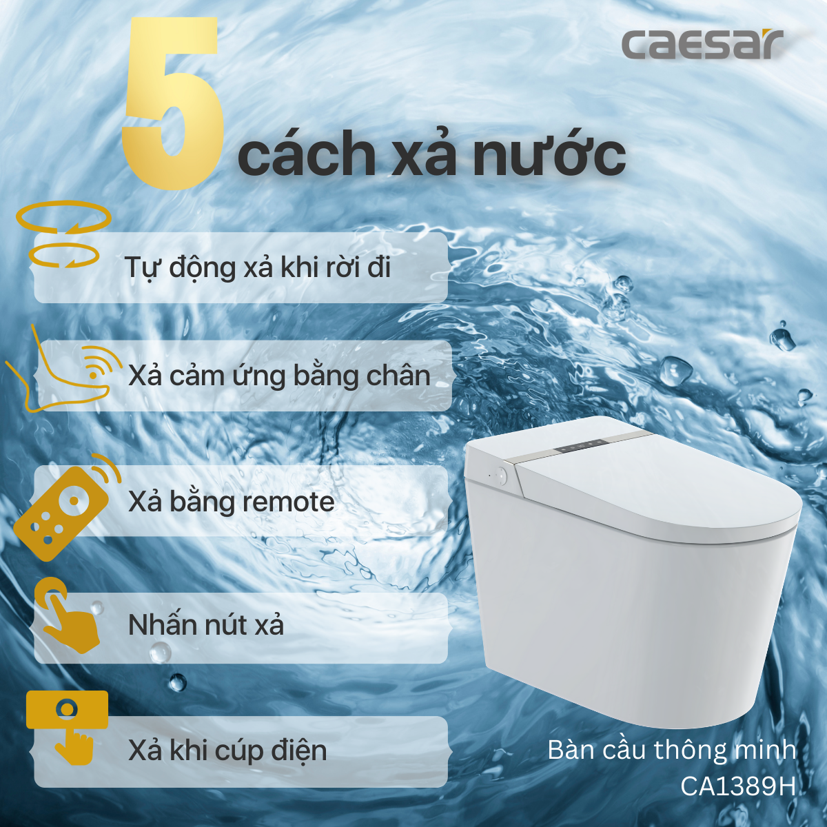 Bồn cầu điện tử thông minh Caesar CA1389H