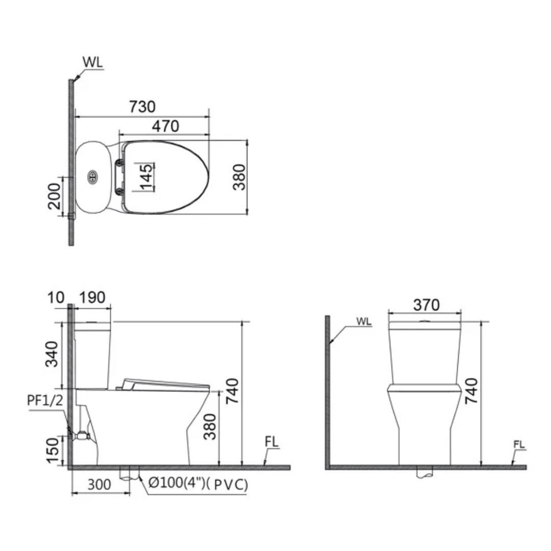 Bồn cầu 2 khối nắp điện tử Caesar CD1320+TAF200H