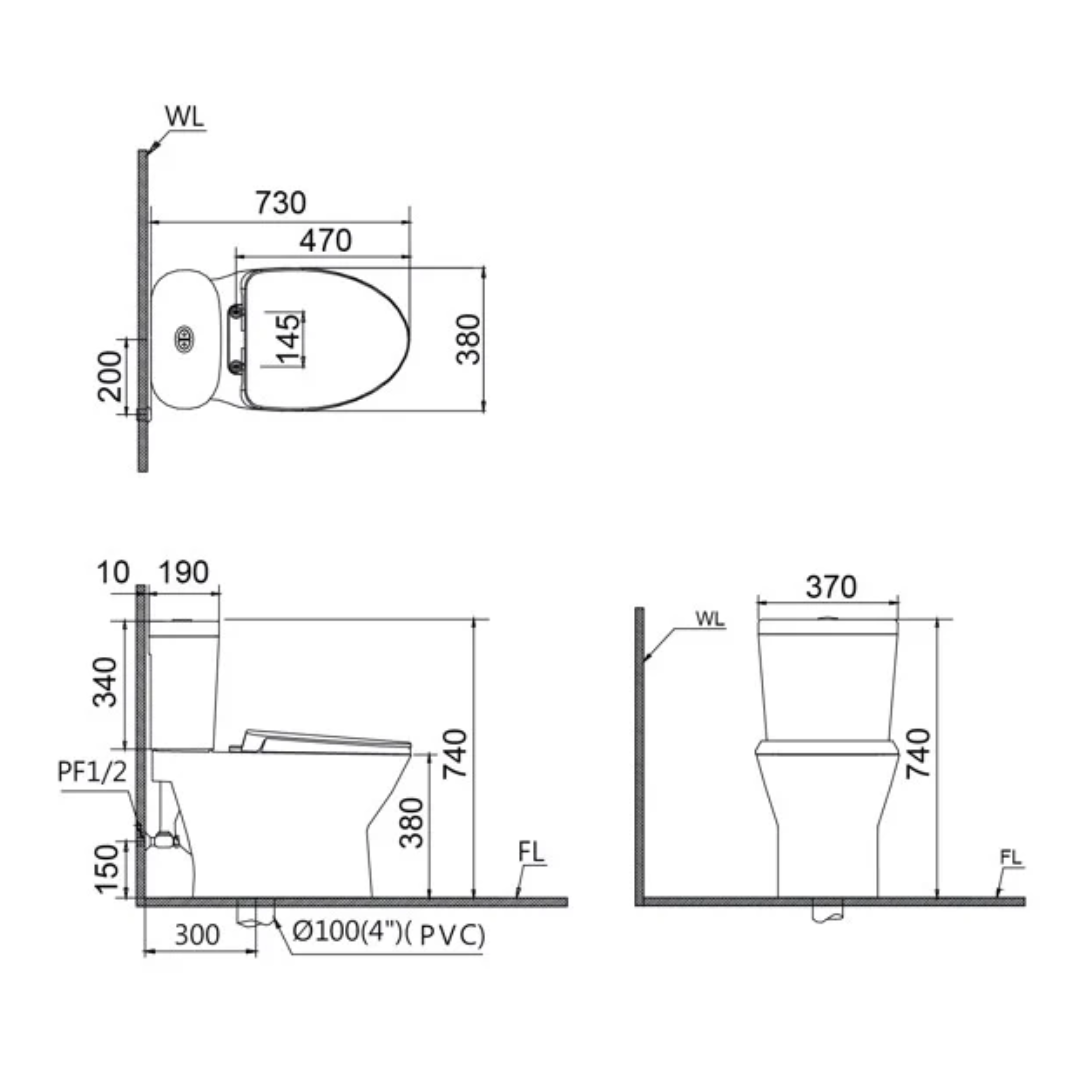 Bồn cầu 2 khối nắp điện tử Caesar CD1320 + TAF400H