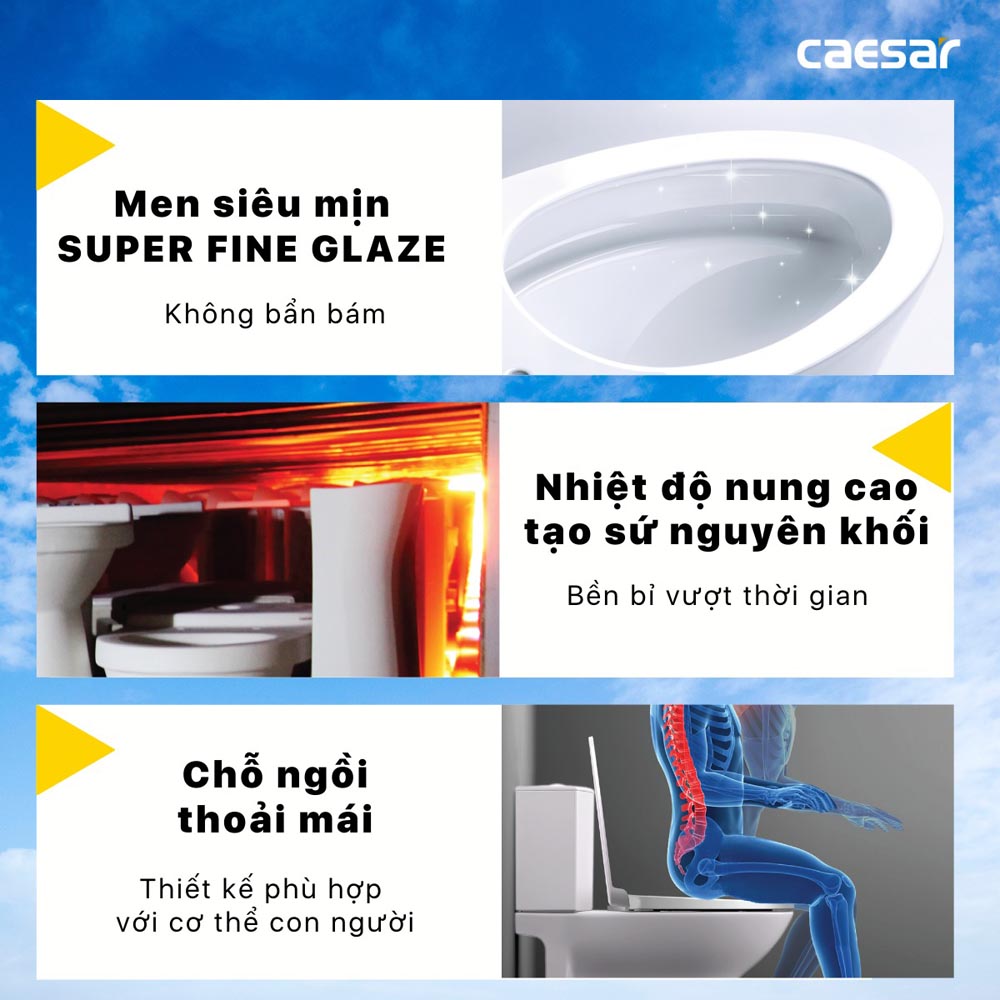 Bồn cầu 2 khối nắp điện tử Caesar CD1340 + TAF400H