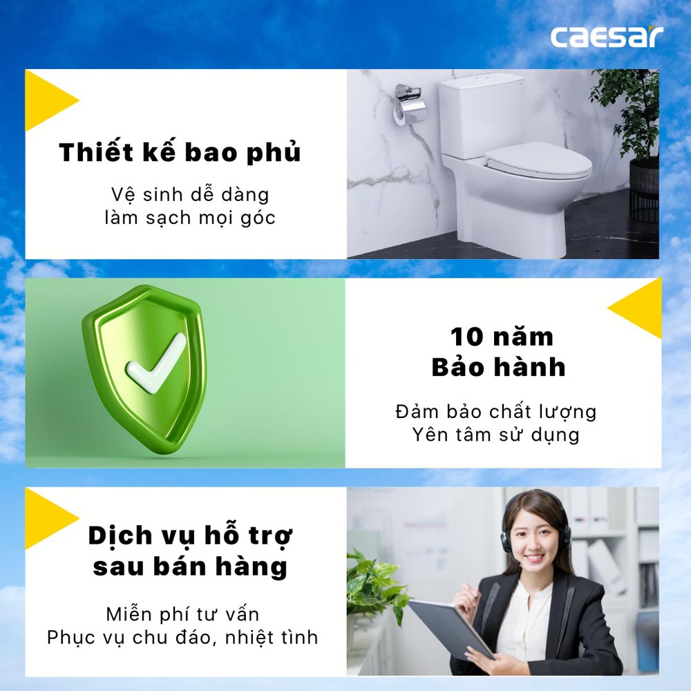 Bồn cầu 2 khối nắp điện tử Caesar CD1340 + TAF400H