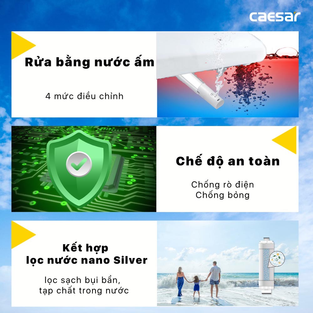 Bồn cầu 2 khối nắp điện tử Caesar CD1340 + TAF400H