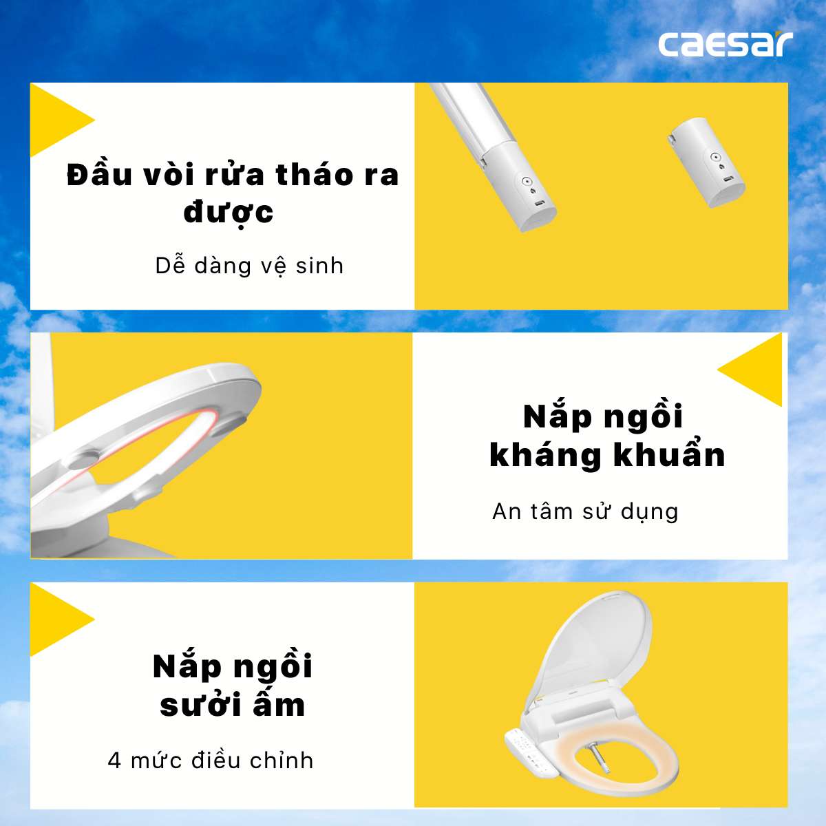 Bồn cầu 2 khối nắp điện tử Caesar CD1341 + TAF400H