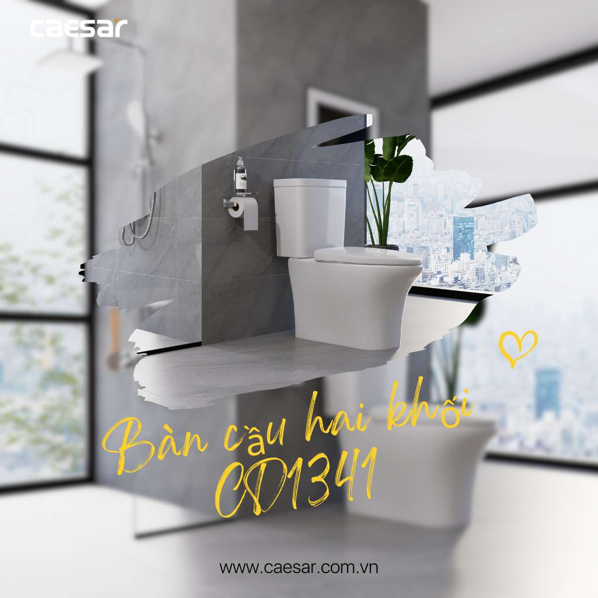 Bồn cầu 2 khối nắp điện tử Caesar CD1341 + TAF400H